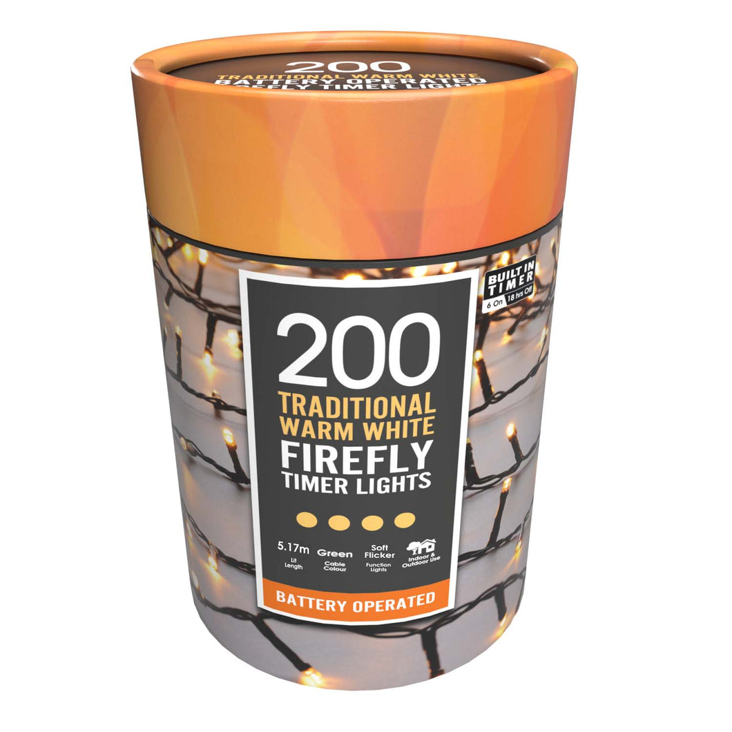 Festive 200 Warm White Firefly Lights Battery Operated