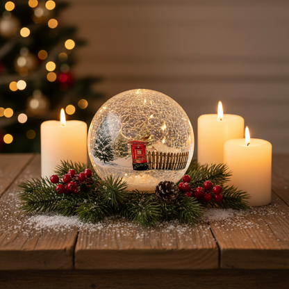 Christmas Crackle Effect Lit 15cm Ball Decoration with Post-box Winter Scene