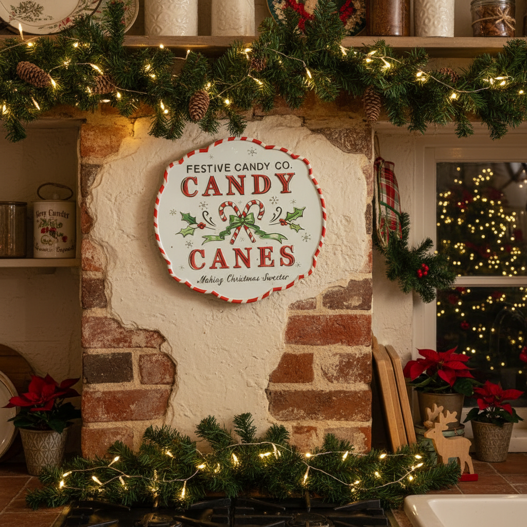 Candy Canes Metal Christmas Sign