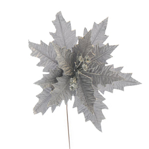 Silver Poinsettia wit h Silver Glitter Stem 70cm