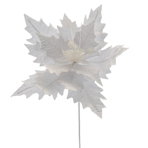 White Poinsettia with White Glitter Stem 70cm