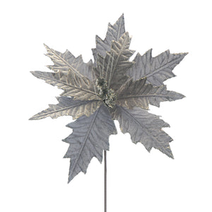 Silver Poinsettia with Glitter Stem 66cm