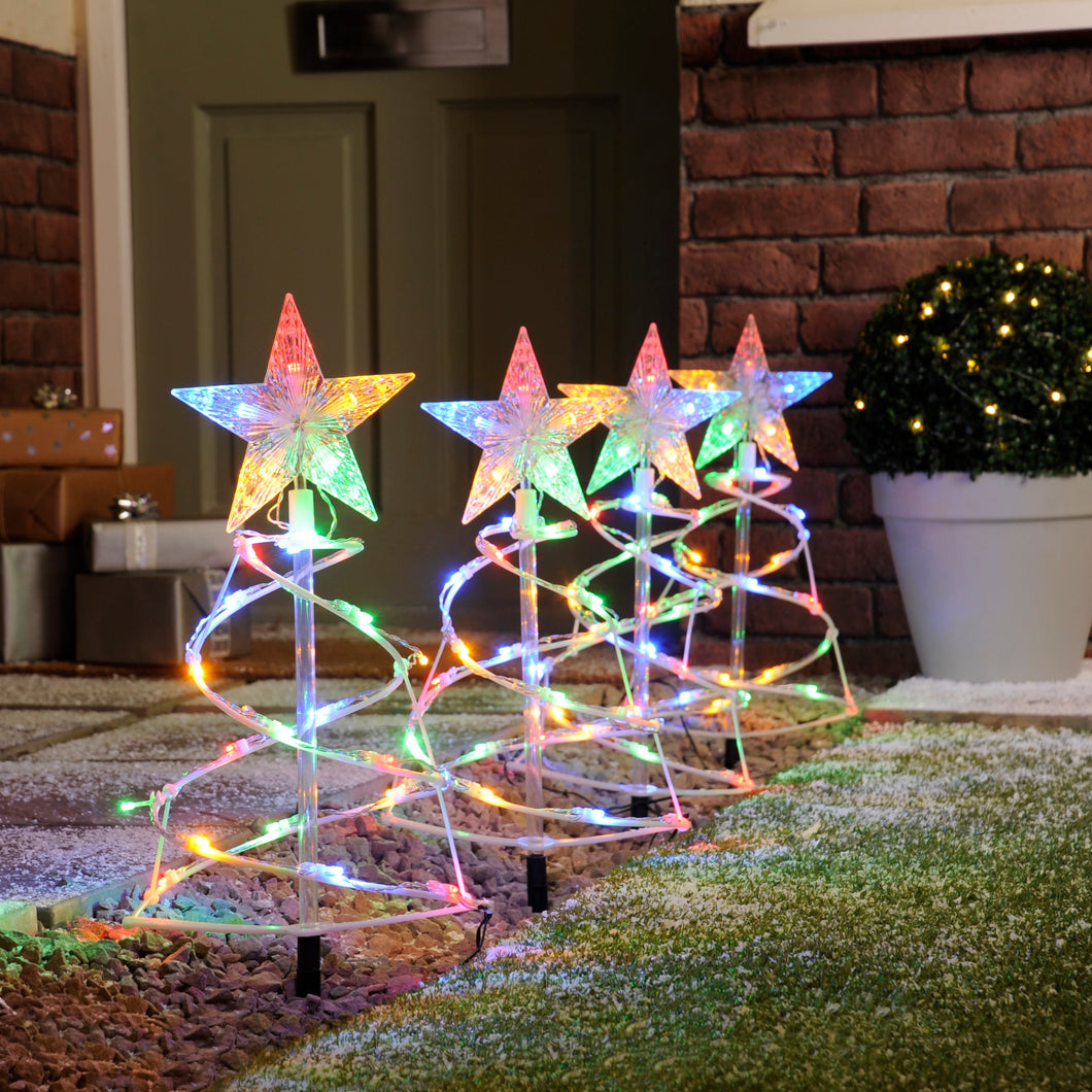 Set of 4 Multi Colour Spiral Tree Path Lights