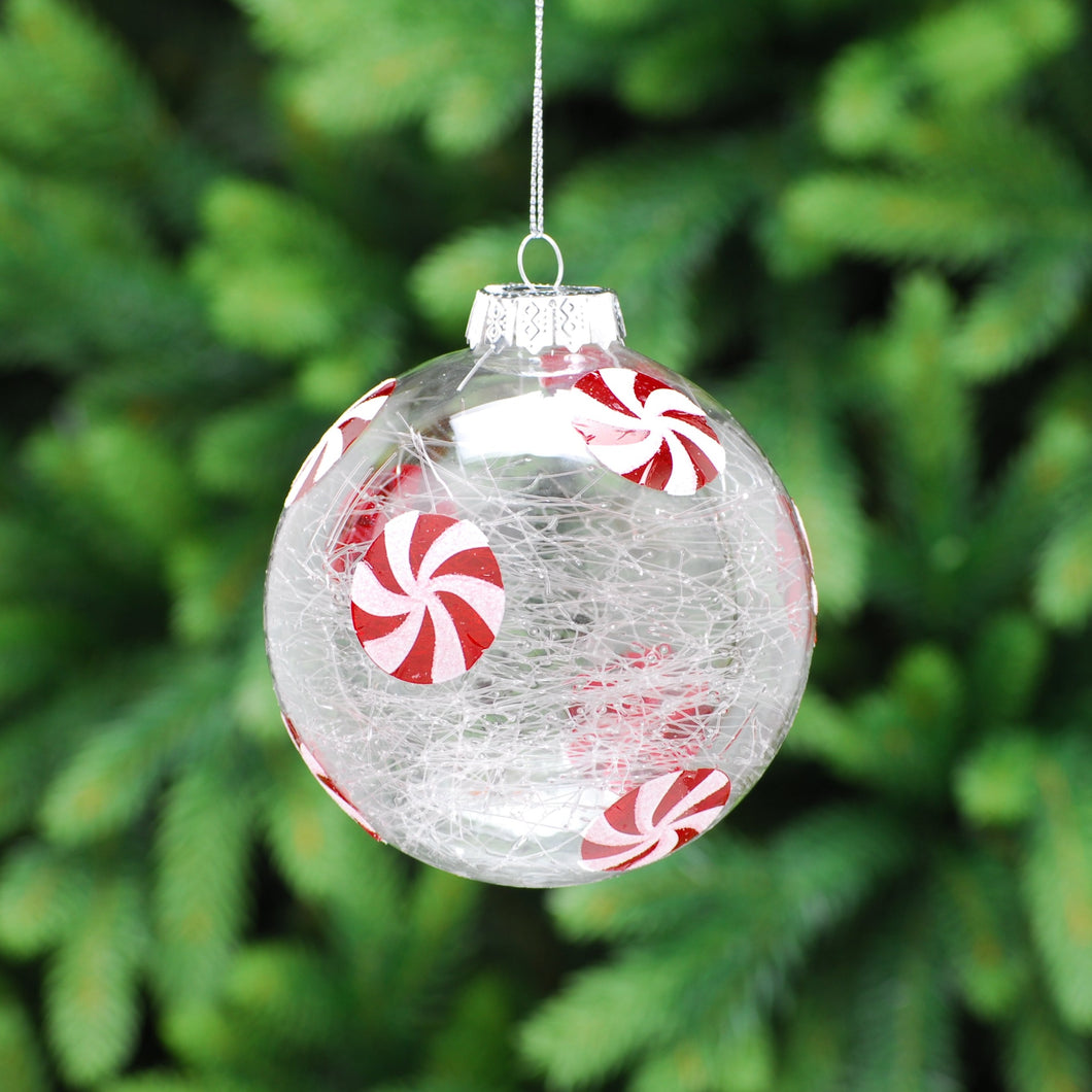 Crackle Effect Candy Cane Sweet Glass Bauble