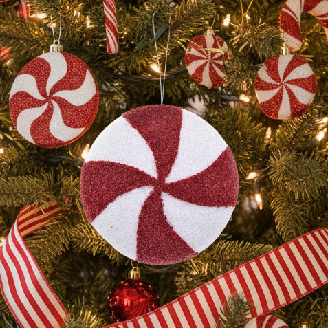 Candy Stripe Disc Hanging Christmas Decoration