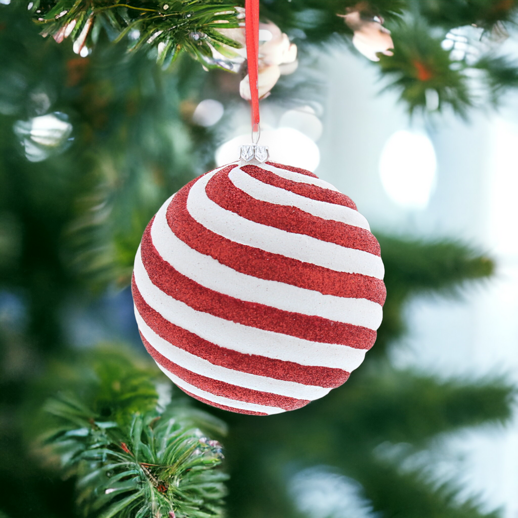 Glitter Candy Cane Stripe Ball Hanging Decoration