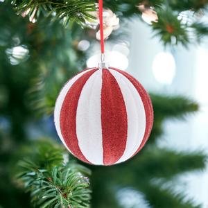 Glitter Candy Cane Stripe Ball Hanging Decoration