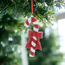 Load image into Gallery viewer, Glitter Candy Cane with Bow Hanging Decoration

