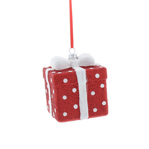 Red and White Glitter Present Hanging Decoration