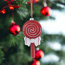 Load image into Gallery viewer, Red and White Glitter Lollipop Hanging Decoration
