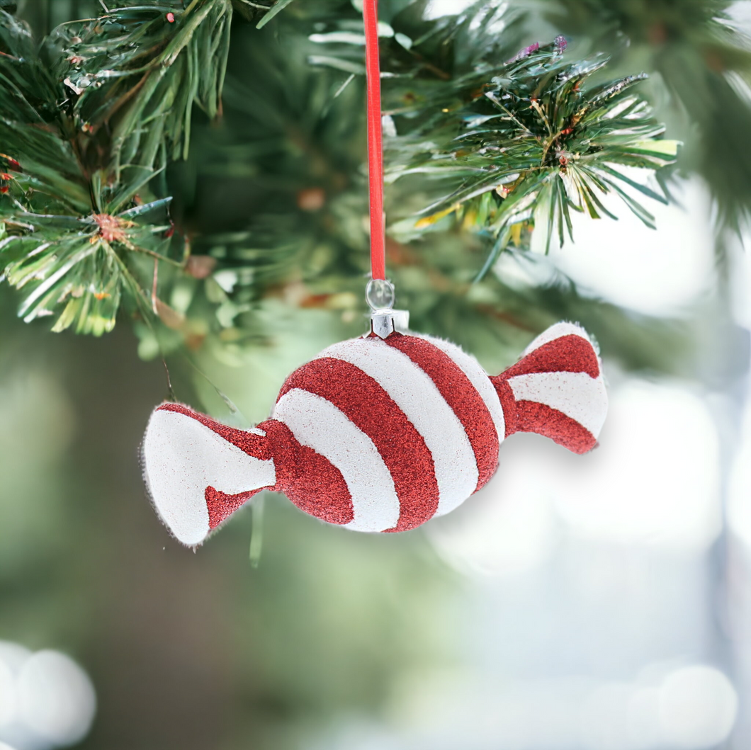 Red and White Glitter Stripped Sweet Hanging Decoration