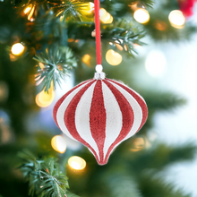 Load image into Gallery viewer, Red and White Glitter Stripped Teardrop Hanging Decoration
