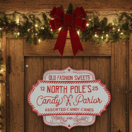 North Pole's Candy Parlor Christmas Wall Sign