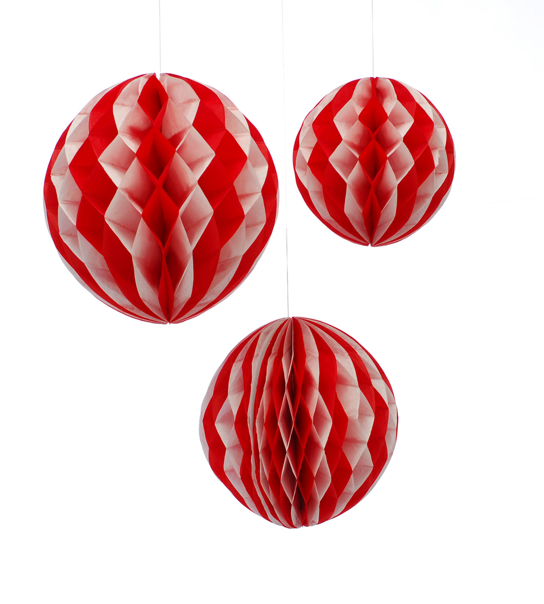 Pack of 3 Red and White Stripe Paper Ball