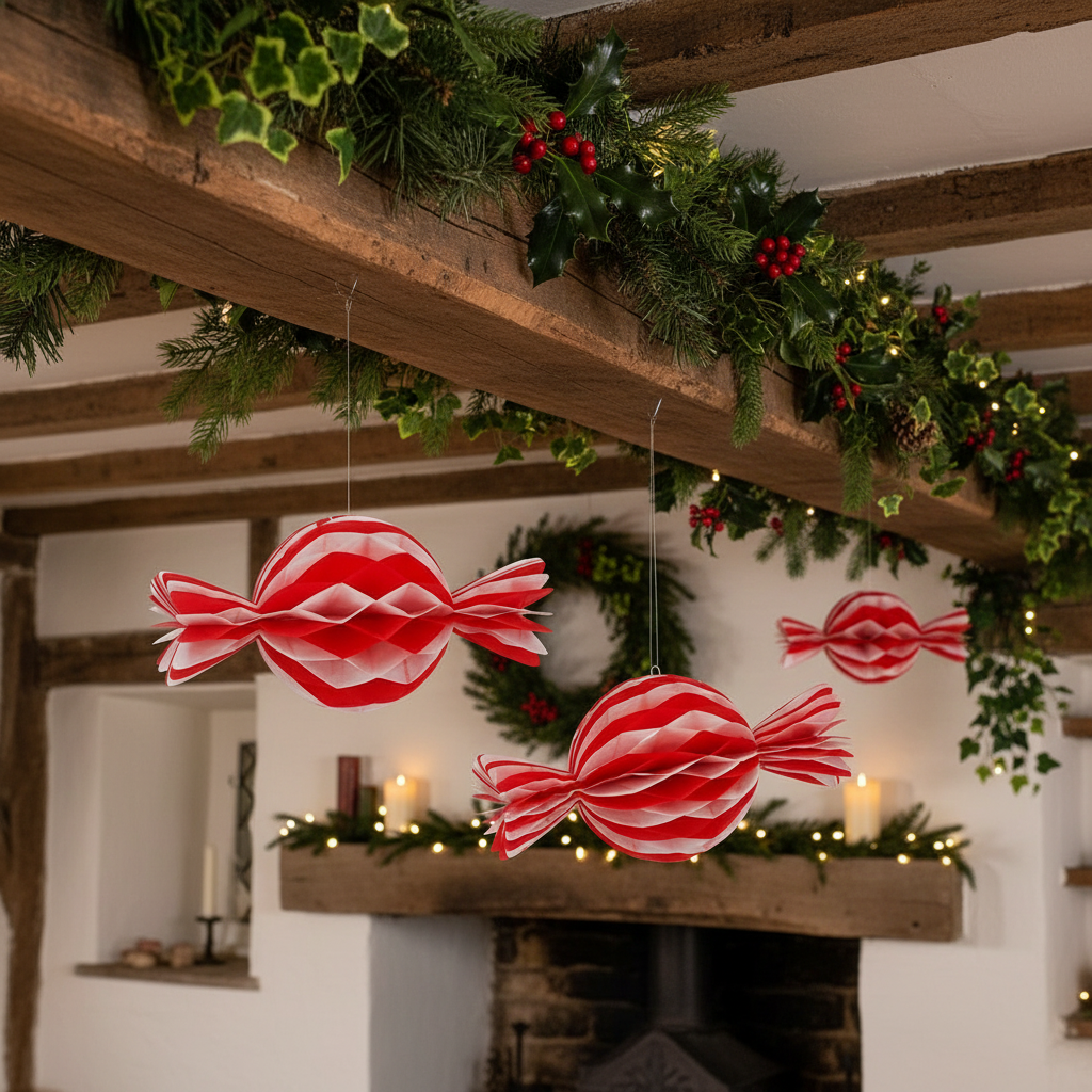 Retro Candy Cane Paper Christmas Decoration