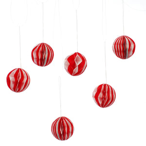 Pack of 6 Paper Honeycomb Red and White Ball Decoration