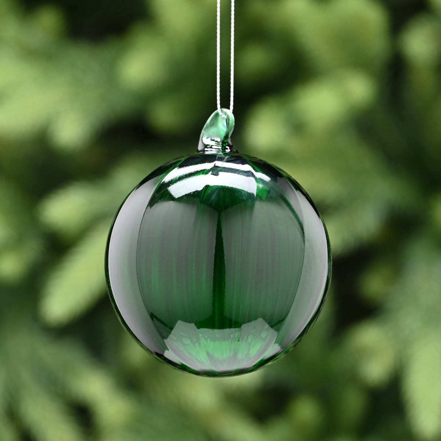Translucent Green Glass Christmas Tree Bauble 8cm