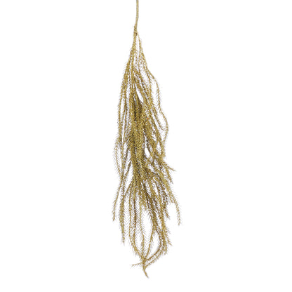 A golden glitter-coated Christmas spray decoration with a length of 90cm, isolated on a white background.