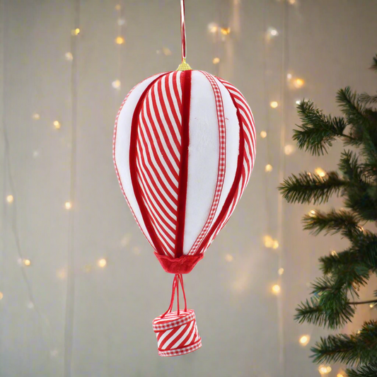 Candy Cane Stripe Hot Air Balloon Christmas Decoration 27cm