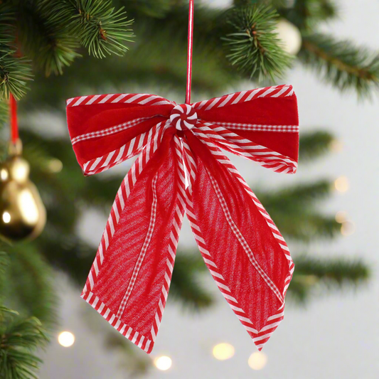 Candy Cane Velvet Bow Christmas Decoration 25cm