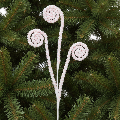 A pastel pink 3 swirl Christmas stem decoration.