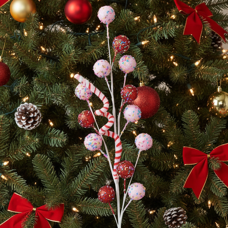 Candy Cane Swirl Berry Christmas Stem Decoration 73cm
