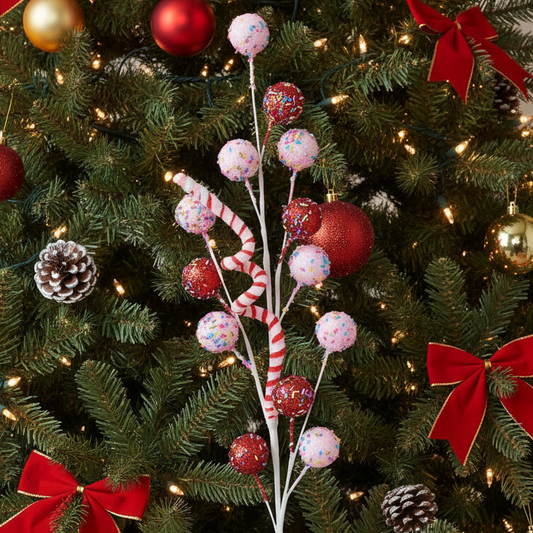 Candy Cane Swirl Berry Christmas Stem Decoration 73cm