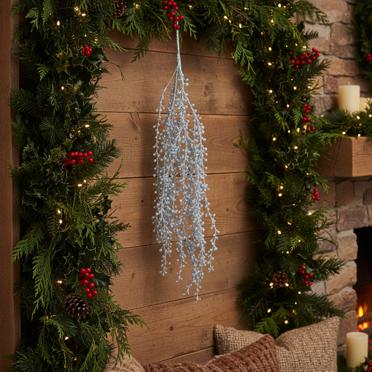 Silver Berry Glitter Hanging Christmas Spray Decoration