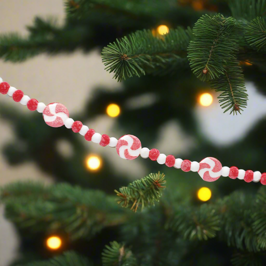 Red and White Candy Cane Christmas Garland Decoration 170cm