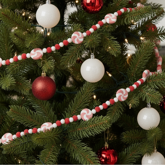 Red and White Candy Cane Christmas Garland Decoration 170cm