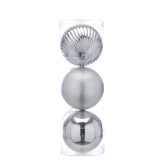 Large 15cm Silver Christmas Bauble Set