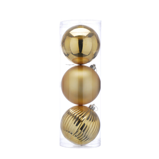 Large 15cm Gold Christmas Bauble Set