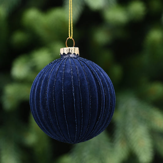 Midnight Blue Flocked Glass Christmas Bauble