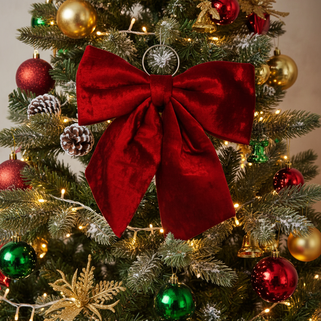 Burgundy Velvet Christmas Bow Decoration 34cm