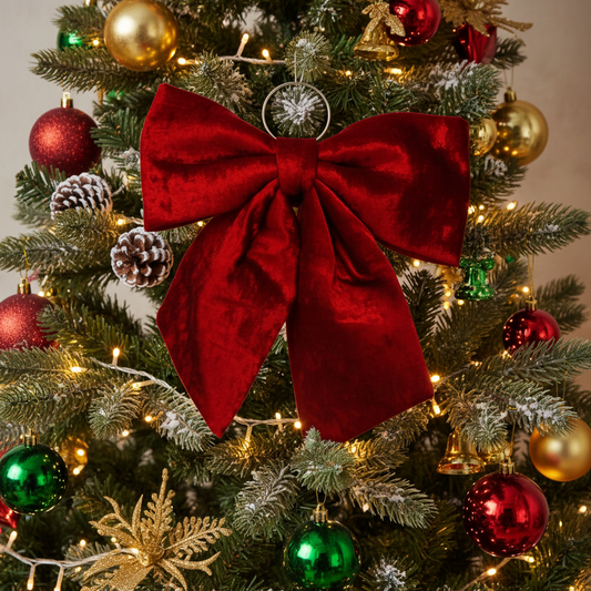 Burgundy Velvet Christmas Bow Decoration 34cm