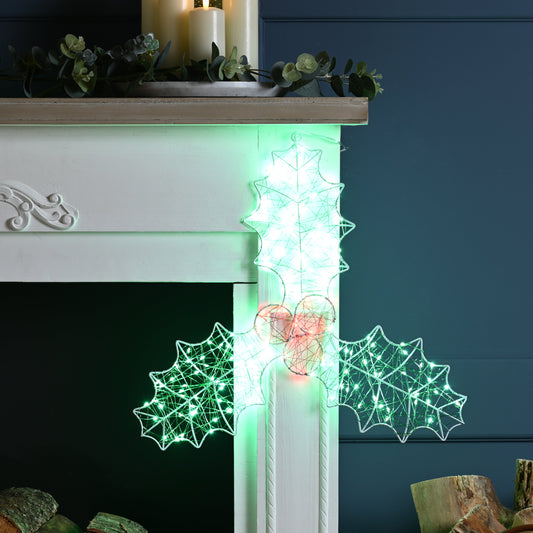 Holly and Berries Dewdrop Christmas Wall Light 45cm