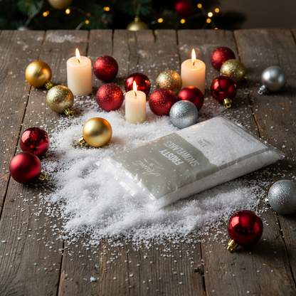 Packaged Frosty Snowflakes decoration, 2.75L size, primarily white in color, branded by Accent.