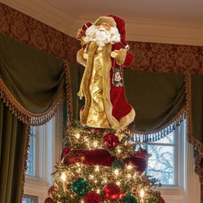 Burgundy Santa with Lantern Christmas Tree Topper