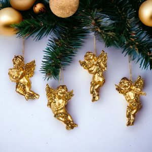 Goodwill Set of 4 Gold Cherub Christmas Ornaments
