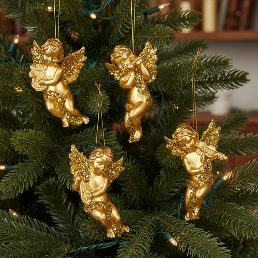 Goodwill Set of 4 Gold Cherub Christmas Ornaments