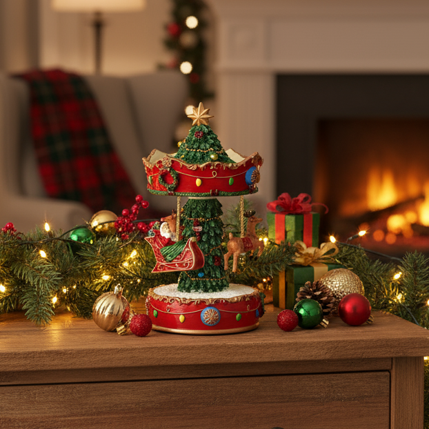 Santa Sleigh Spinning Christmas Merry Go Round 25cm