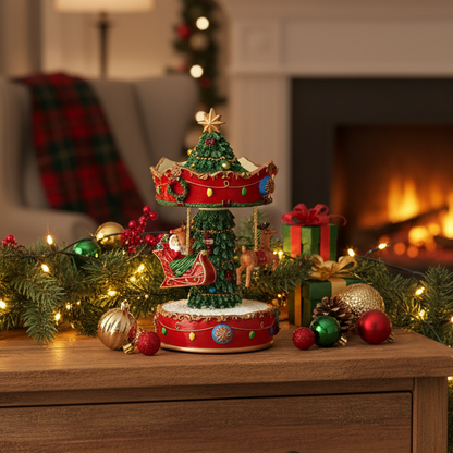 Santa Sleigh Spinning Christmas Merry Go Round 25cm