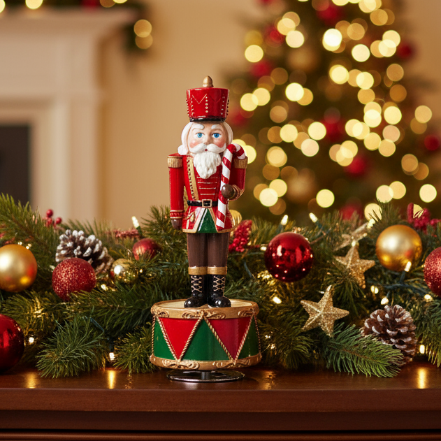 Nutcracker with Candy Cane Christmas Music Box