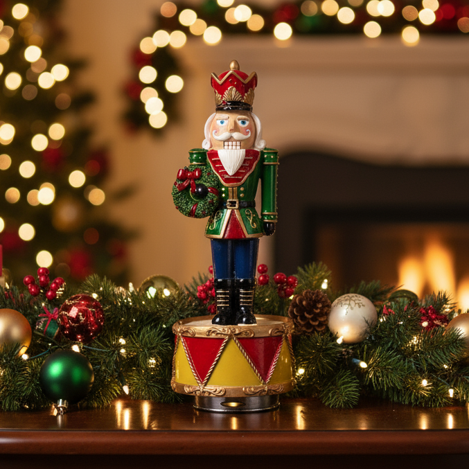Nutcracker with Wreath Christmas Music Box