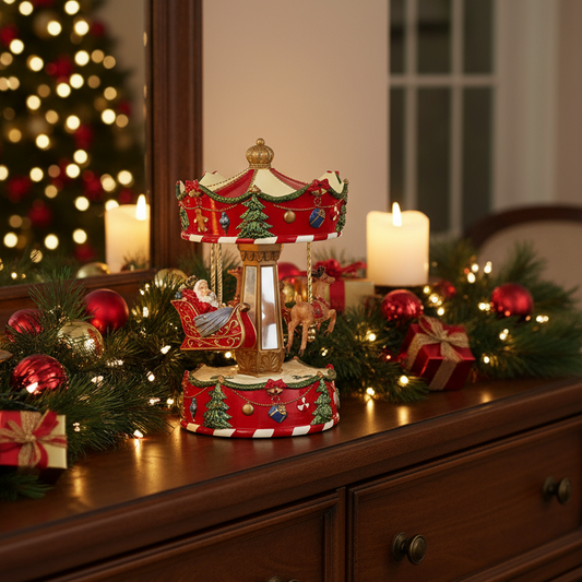 Santa Sleigh Spinning Christmas Merry Go Round 25cm