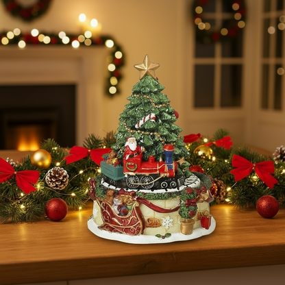 Revolving Christmas Tree with Santa Train Ornament