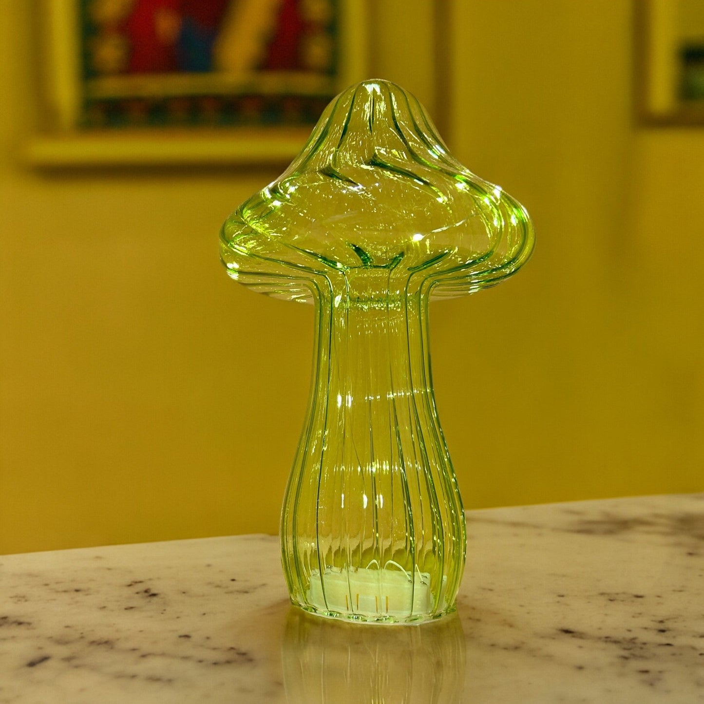 Micro LED Green Glass Mushroom Decoration 25cm