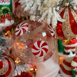 Crackle Effect Candy Cane Sweet Glass Bauble