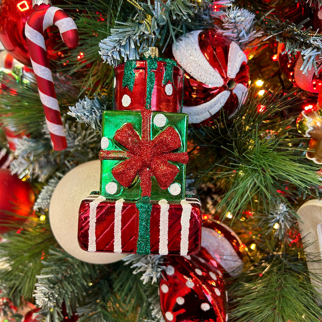 Glitter Stacked Presents Hanging Decoration