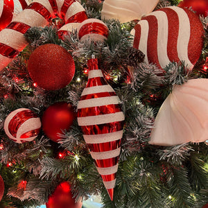 Christmas Candy Cane Stripe Olive Shape Tree Decoration 32cm